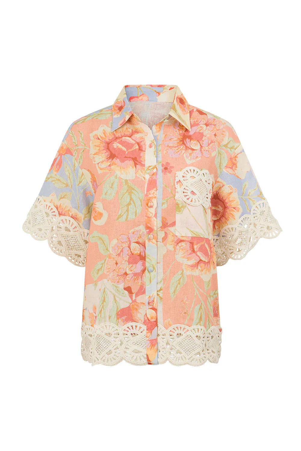 VACAY 2026 Women's Floral Lace Shirt Short Skirt Set Casual Three-Piece Suit European Style Three-Quarter Sleeve Plant Floral... - Shellss