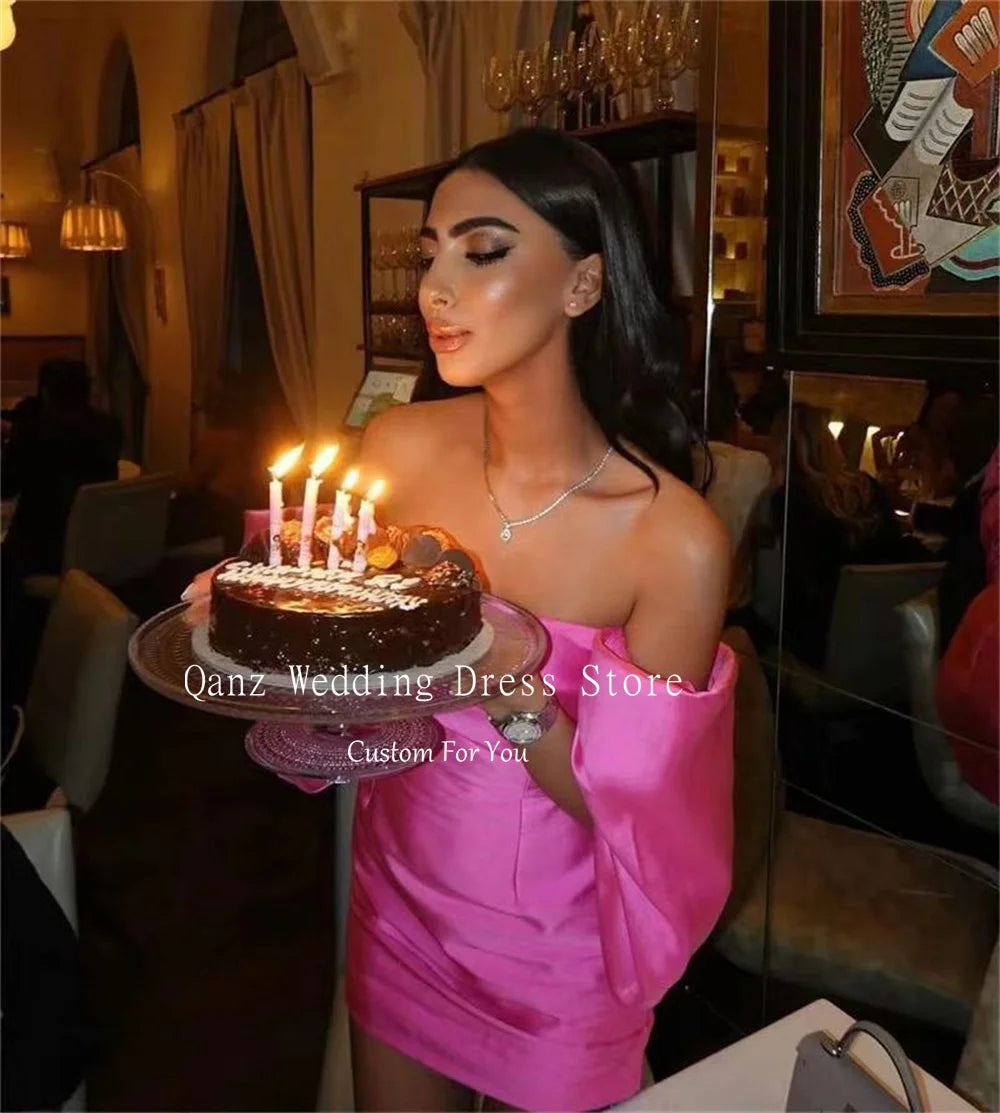 Satin Pink Mini Cocktail Party Dresses