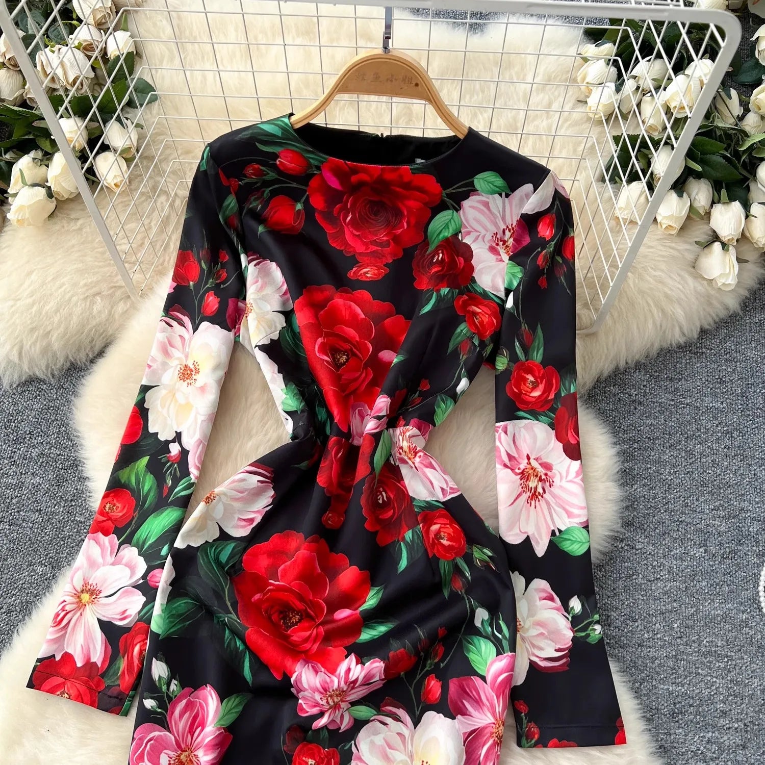Dolce flower black red dress