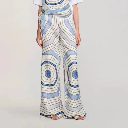 Loose Long Flared Pants Geometric Printing Suit 2025 Summer