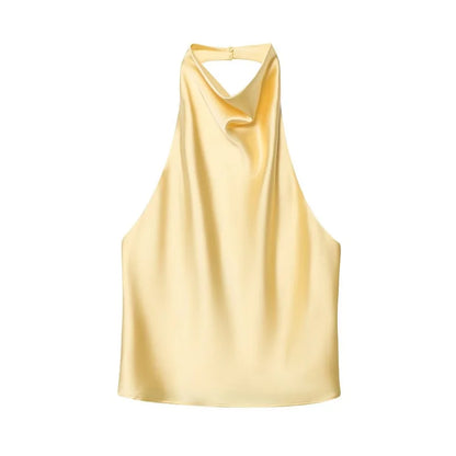 SS25 Halter Satin backless Tops