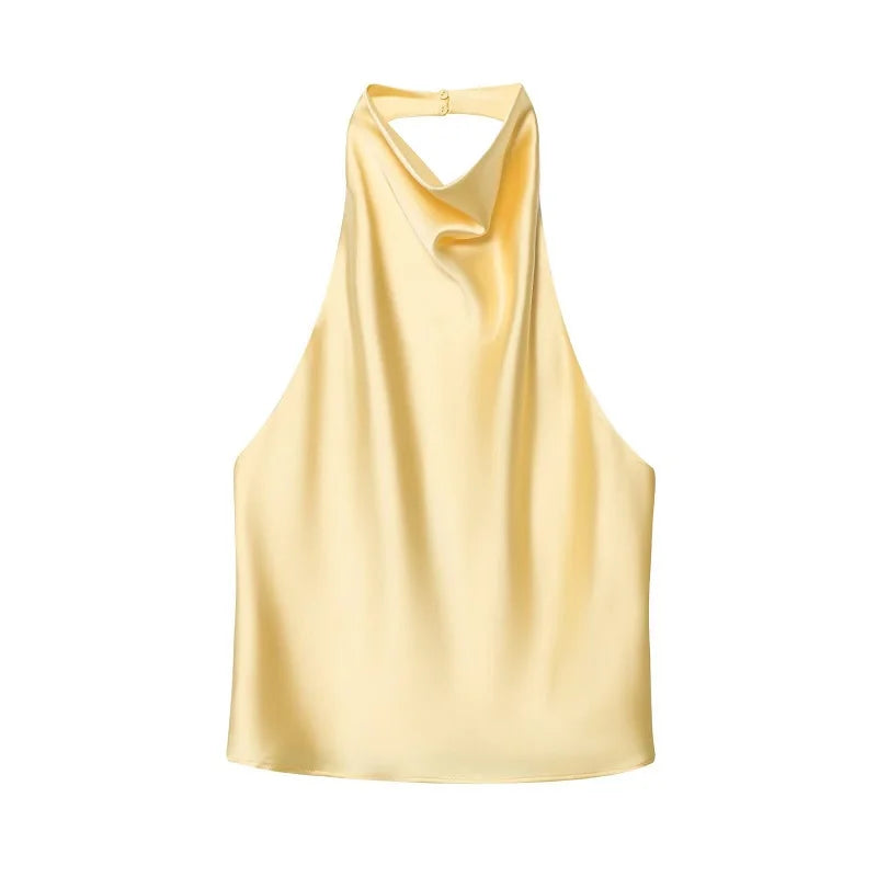 SS25 Halter Satin backless Tops - Shellss