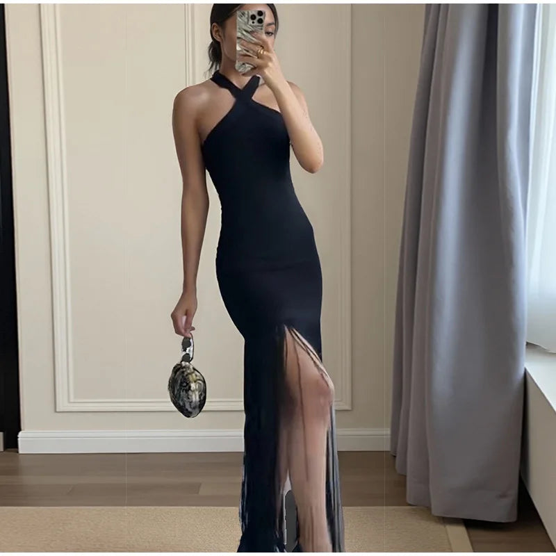 Party Tassel Dress halter neck celebrity - Shellss