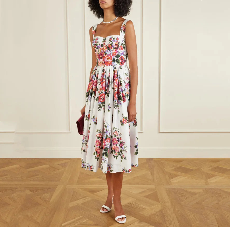 Romantic Holiday Style Floral Print Wrap Dress Slimming Waist Long Skirt Summer New Arrival Elegant Fashionable Midi Dress