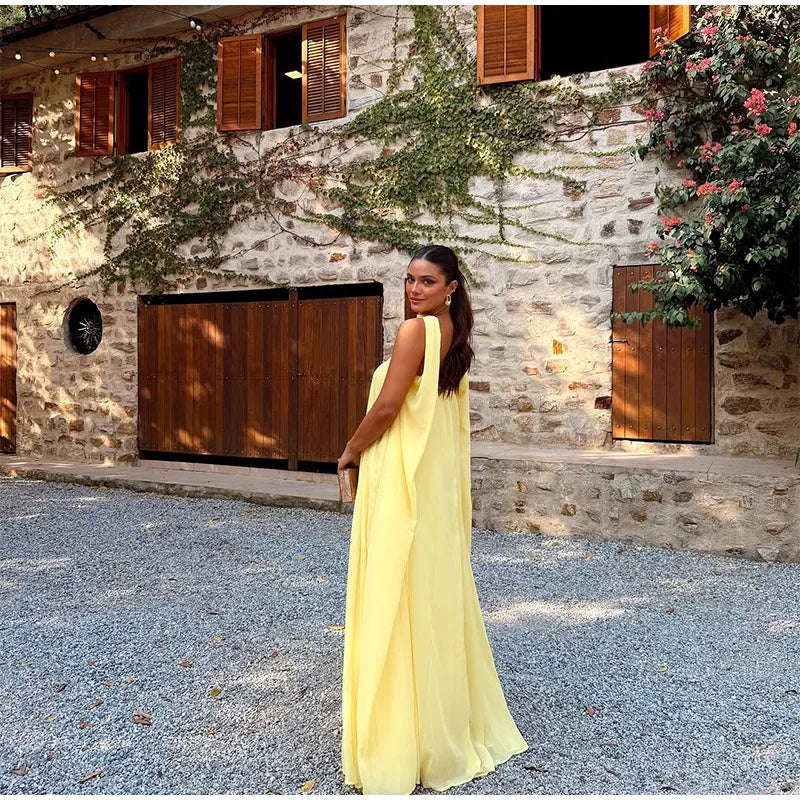 Yellow With Scarf Off Shoulder Backless