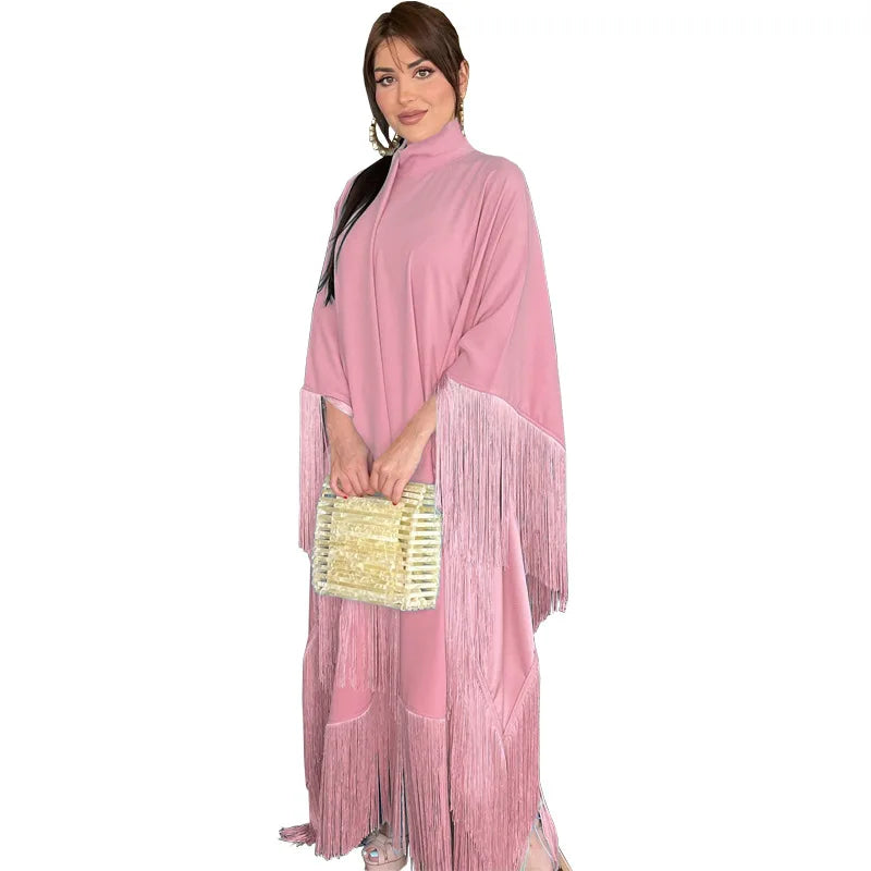 RAmadan Silk Tassel Dress Morocco Kaftan Jalabiya