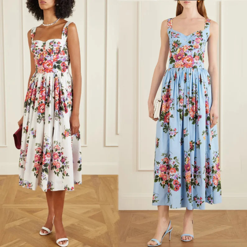 Romantic Holiday Style Floral Print Wrap Dress Slimming Waist Long Skirt Summer New Arrival Elegant Fashionable Midi Dress