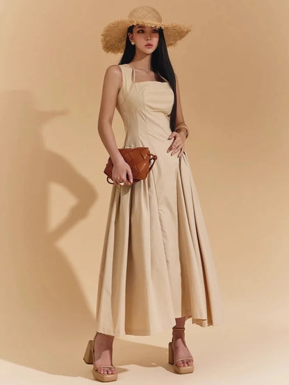 Square Collar Minimalist Dress Cotton