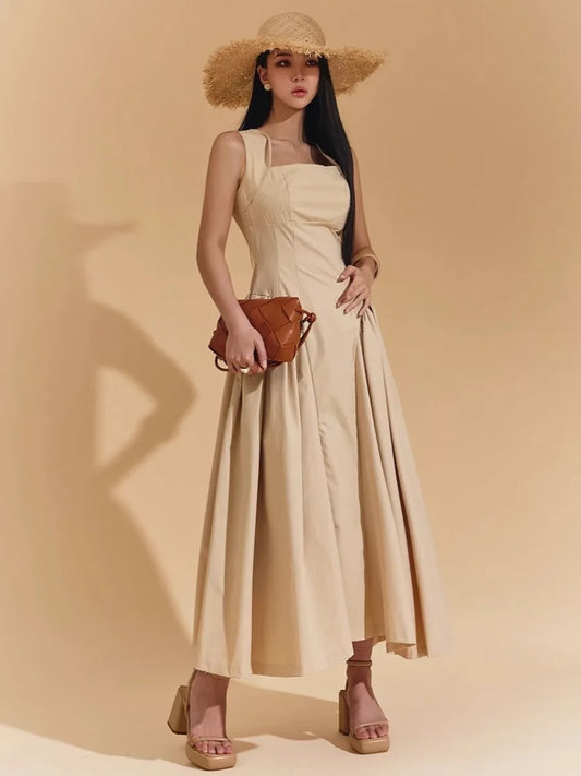 Square Collar Minimalist Dress Cotton