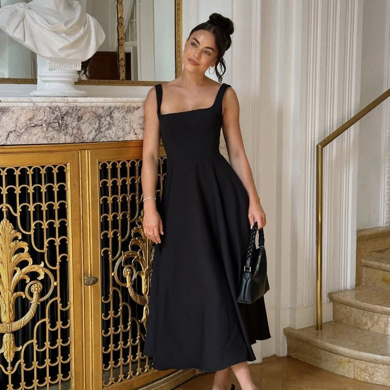 JULISSA MO Sexy Square Collar Women Maxi Dress White Spaghetti Strap High Waist Dress Female Summer Slim Elegant Party Clubwear - Shellss