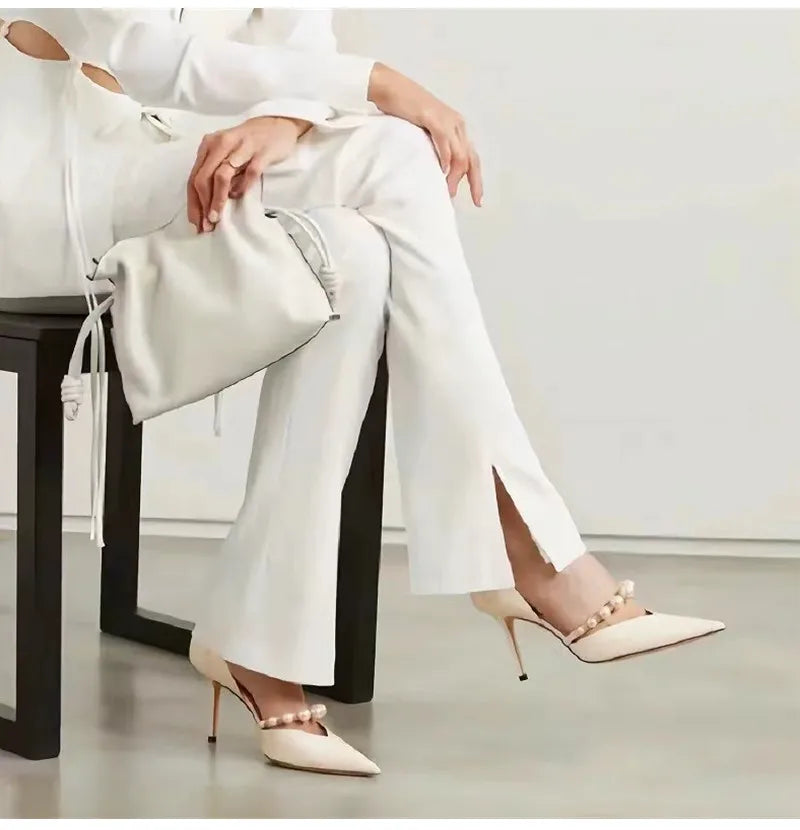 Star style Luxury Pearls Rhinestones Leather Pumps - Shellss