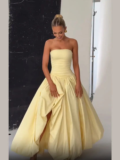 Butter Yellow Slit bubble Dress
