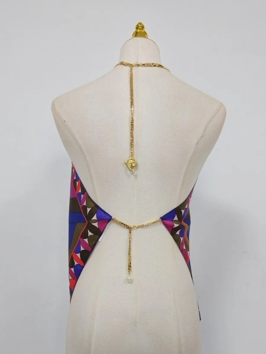 Pucci Halter Satin Tank Tops