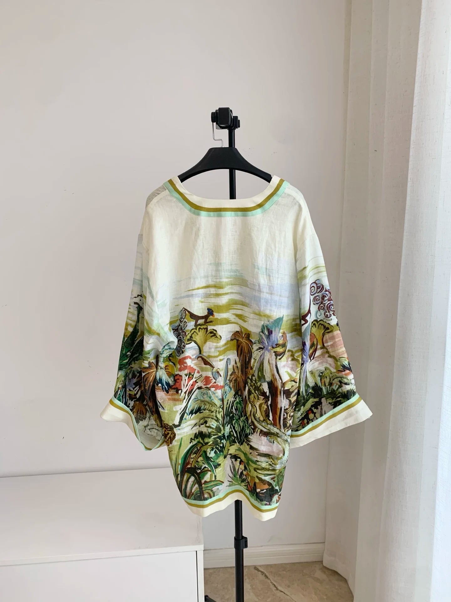 2026 Women Green  Jungle Swinging 100% Linen Loose Short Dress