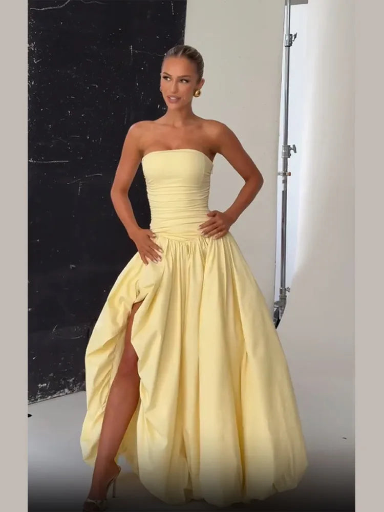 Butter Yellow Slit bubble Dress