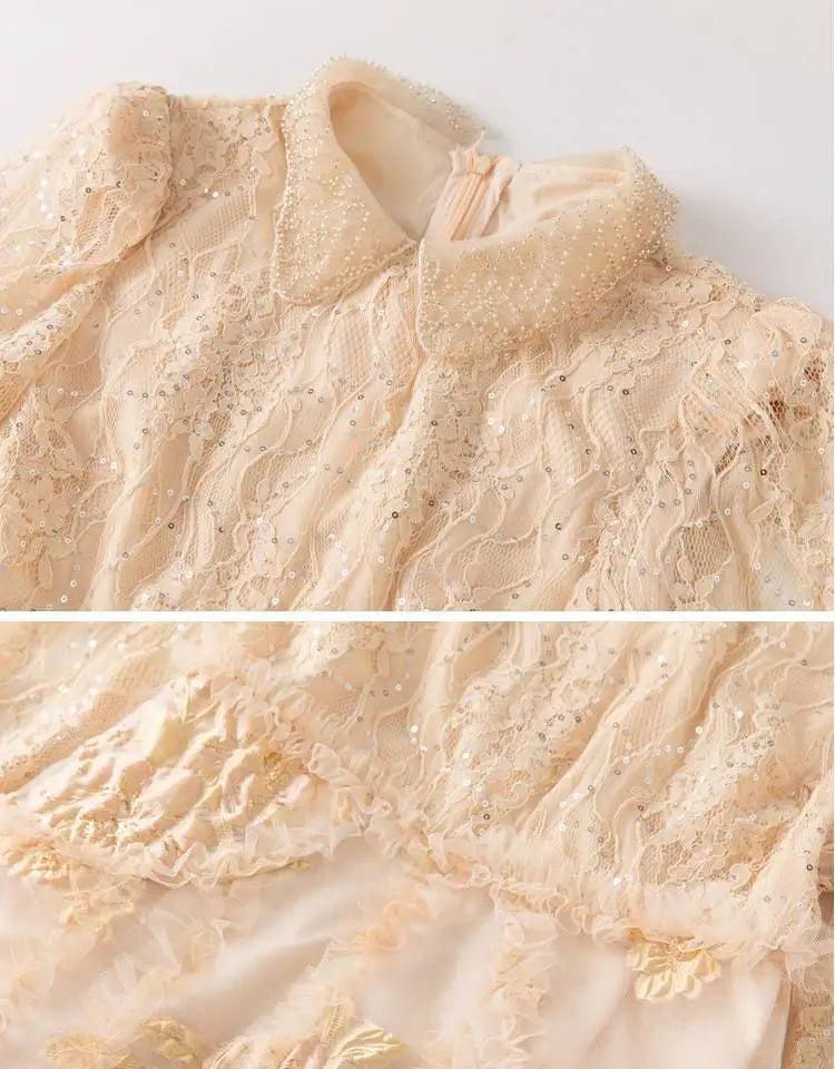 High-end French elegant collar lace Dress - Shellss