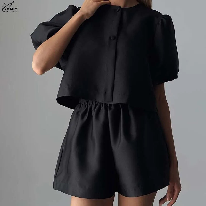 White Satin 2 Piece Sets Puff Sleeve