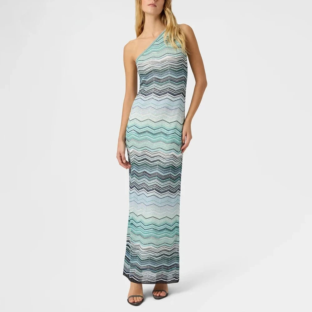 Missoni One Shoulder zigzag wavy dress