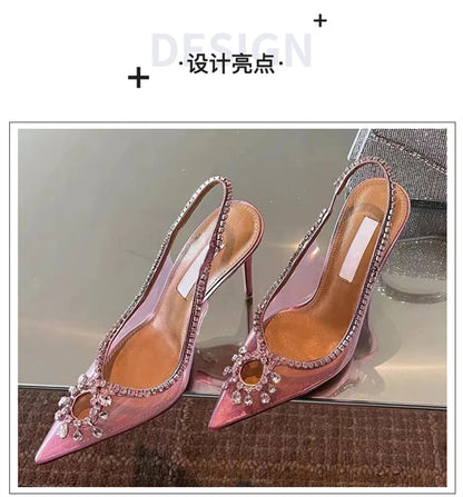 Pink Clear designer rhinestone heels