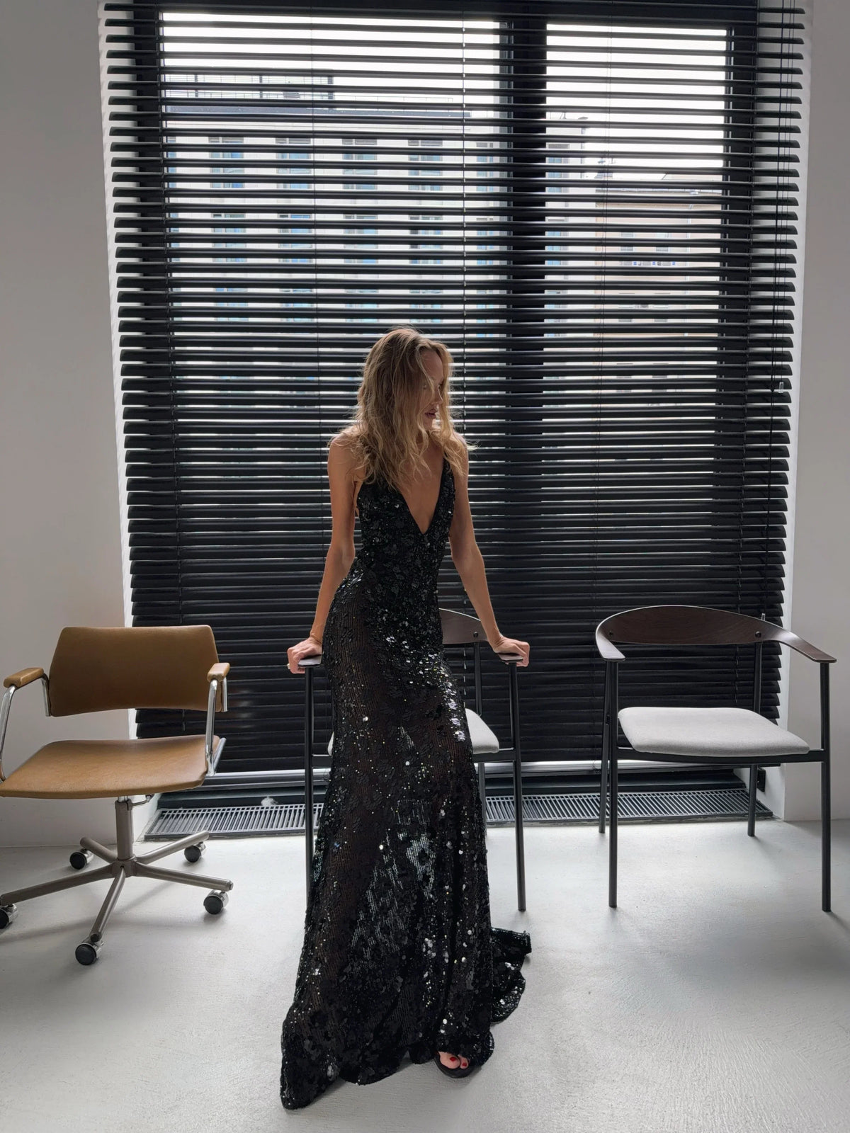 Black Floral Sequin Maxi Dress Sexy Spaghetti Strap Deep V Fishtail Outfit 2026 Summer Luxury Gala Formal Wedding Party Gowns