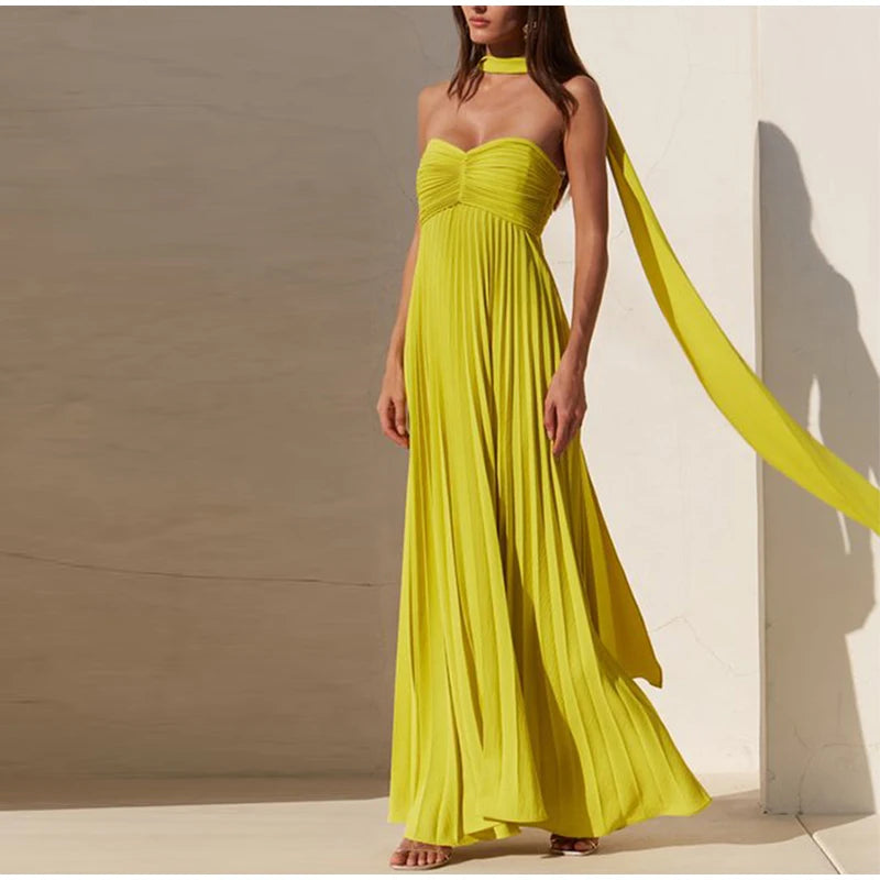 Chic Strapless Ribbon Long Dresses Sexy Backless