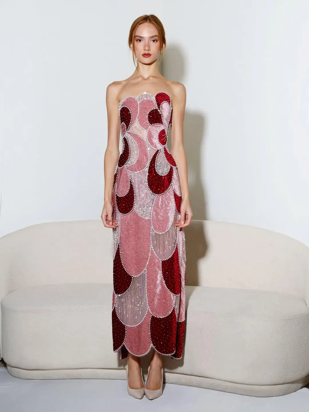 Backless Pink Velvet PArty Dress