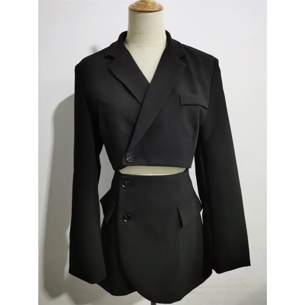 2 pieces 1 set Women One Button Short Blazer Cropped