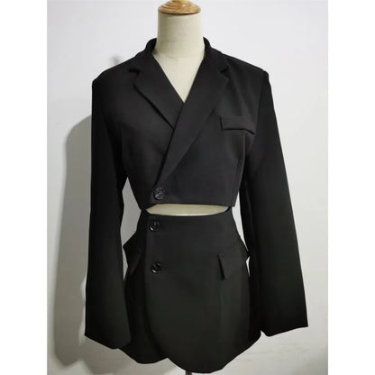 2 pieces 1 set Women One Button Short Blazer Cropped