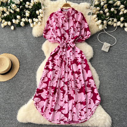Vintage Satin Floral Pink Red