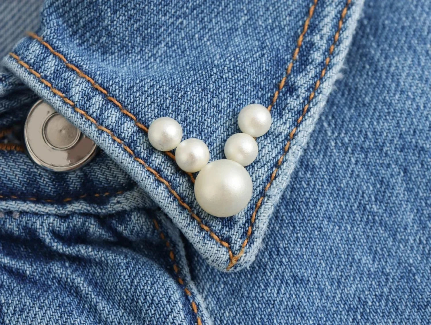 HH Herbst Damen Denim Freizeithemd Mode Kunstperlen Lose Blusen Button Down Langarm Jeansjacke Vielseitiges Oberteil