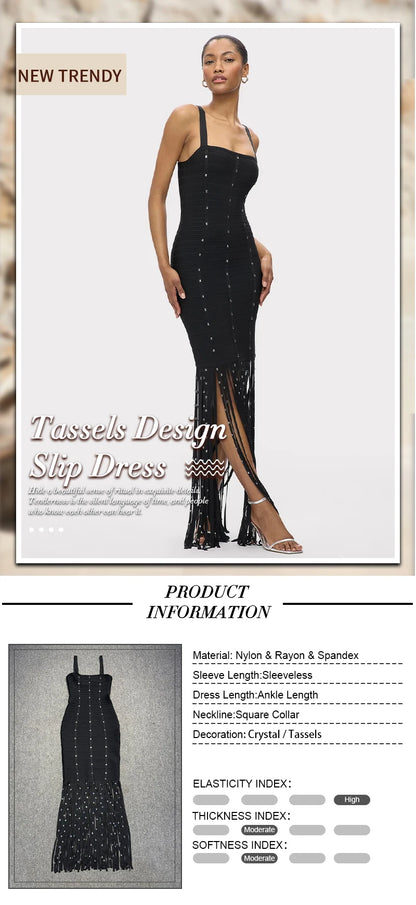 VC Black Diamond Tassel Spaghetti Straps L