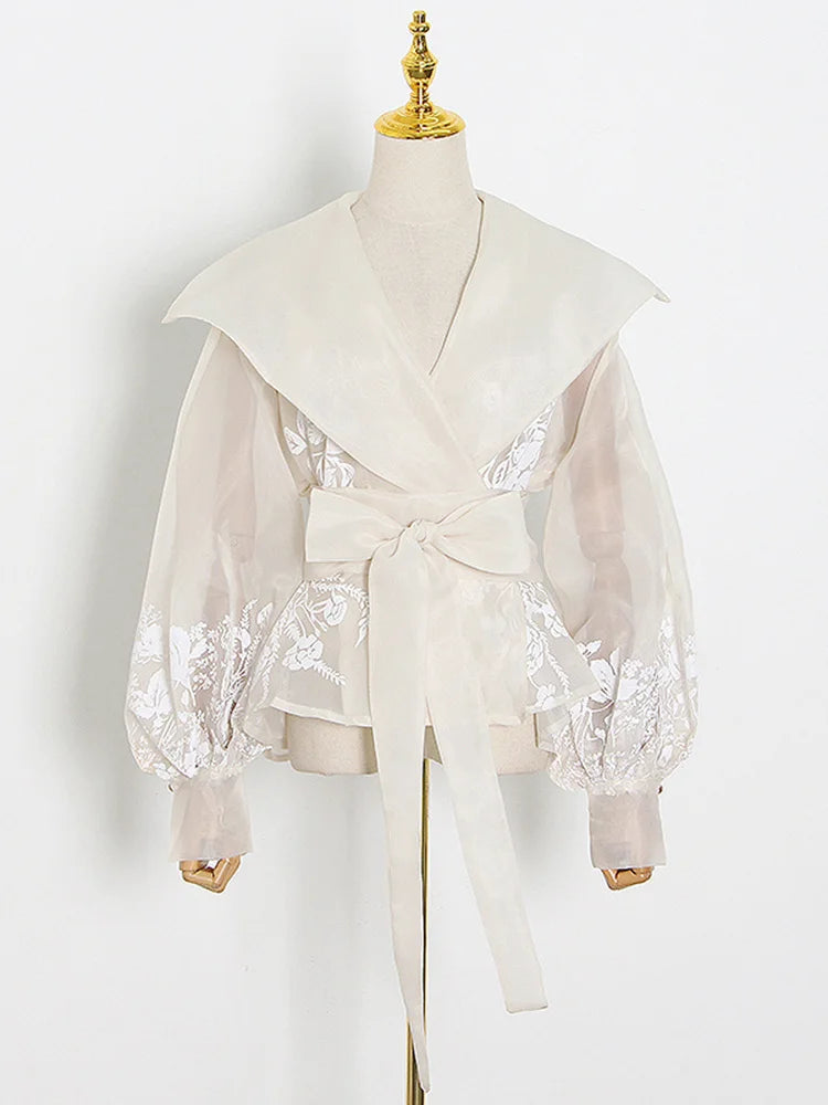 Embroidered Lapel Blouse