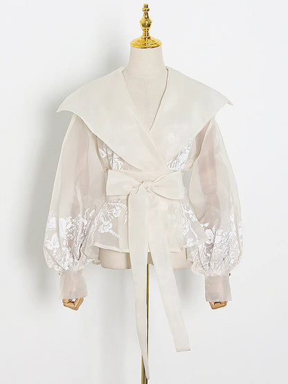 Embroidered Lapel Blouse