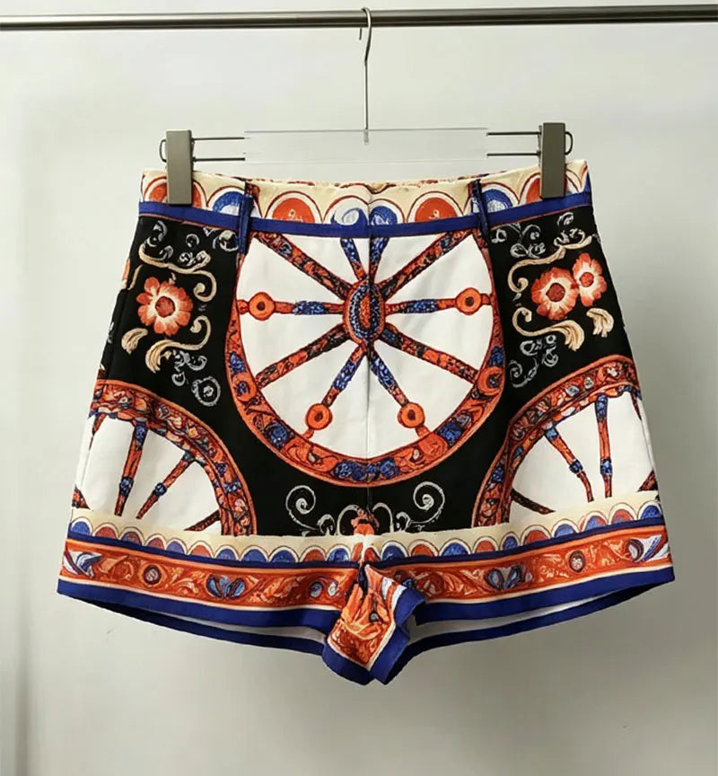 Retro lapel single-breasted long-sleeved shirt spring and summer new women's two-piece pants+high waist shorts fashion suit - Shellss
