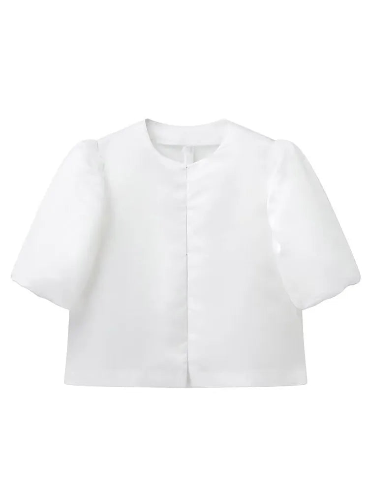 Elegant Button Puff Sleeve Top