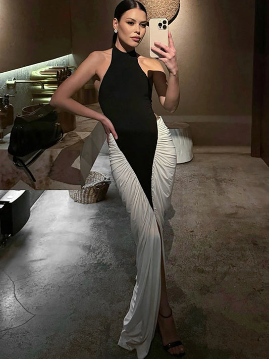 1 kliou Halter Black and white dress