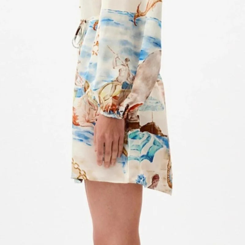 Fashionable Digital Printing Long Sleeve Turn-down Collar Short Dress Women's Clothing New Arrival Elegant Commute Style A-li...