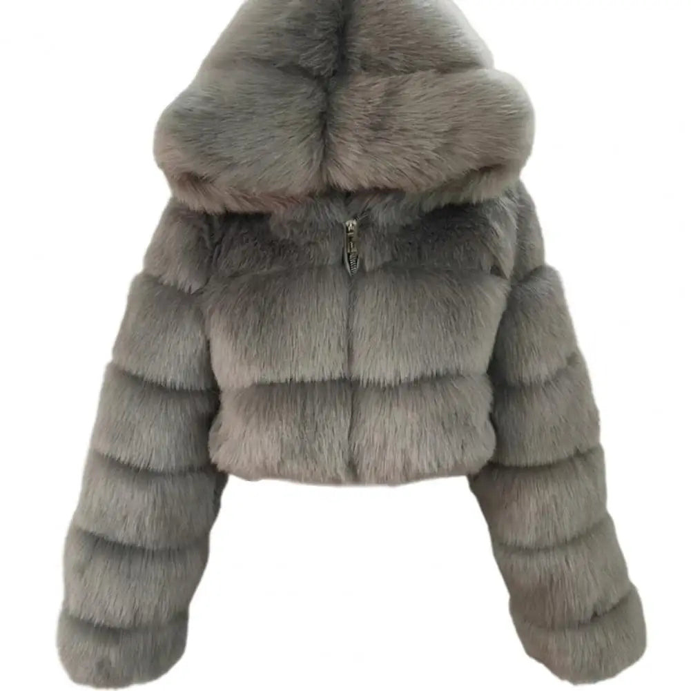 Fur Hooded Zipper Cropped