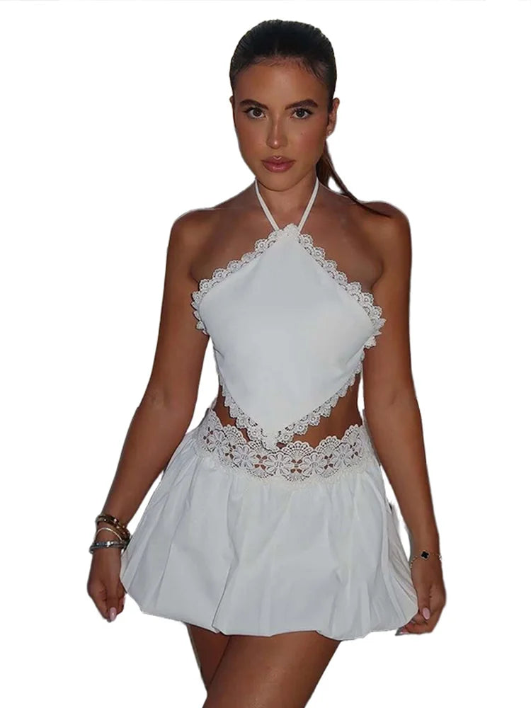 White Halter Top & Mini Skirt