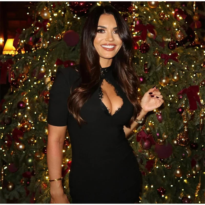 Black Lace Patchwork Strapless Dress Women Sexy Cape Shawl Waist Cinching Slim Mini Dresses Lady Evening Club Party Gowns 2026 - Shellss