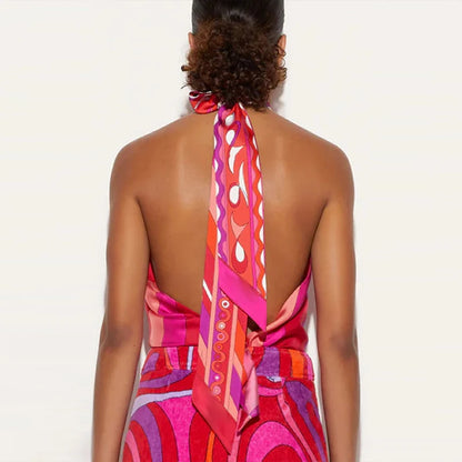 Sexy Backless Sleeveless Halter Tops&Shorts Sets