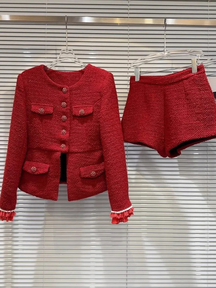 Elegant tweed Jacket & shorts Two Piece