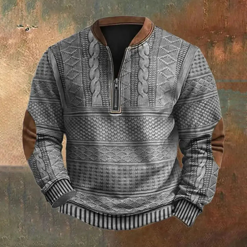 Long Sleeve Men Top Men's Rhombus Texture Patchwork