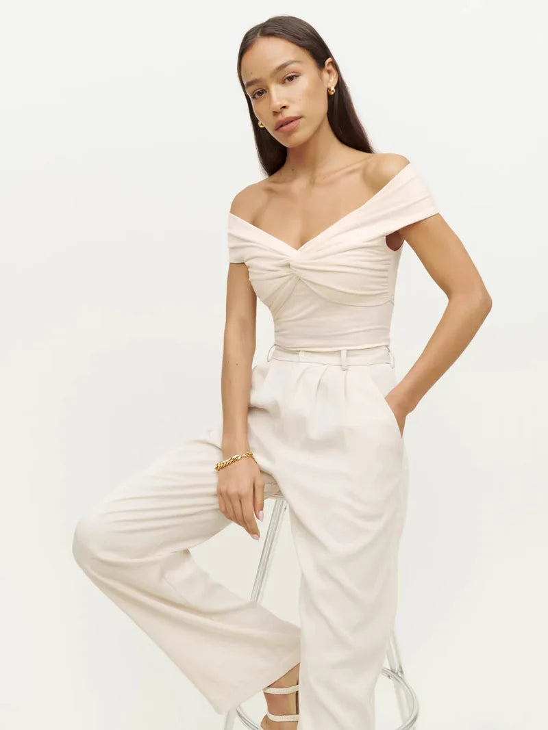 Bardot-Top mit Twist-Front für Damen, Schlitzausschnitt