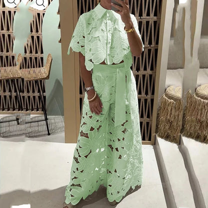 Lace Embroidery Pant Set
