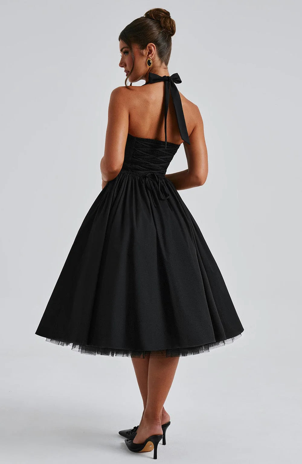 Luxurious Dress Vintage-Inspired Chic Puff-Sleeve Dress Lace-Up Pleated Tulle Dress Romantic-Elegant Evening Ruffle Gown - Shellss