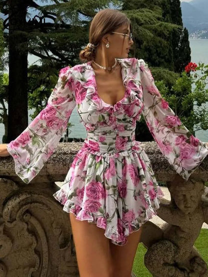 V-Neck Ruffled Mini