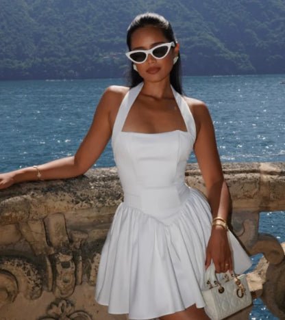 White halter neck dress