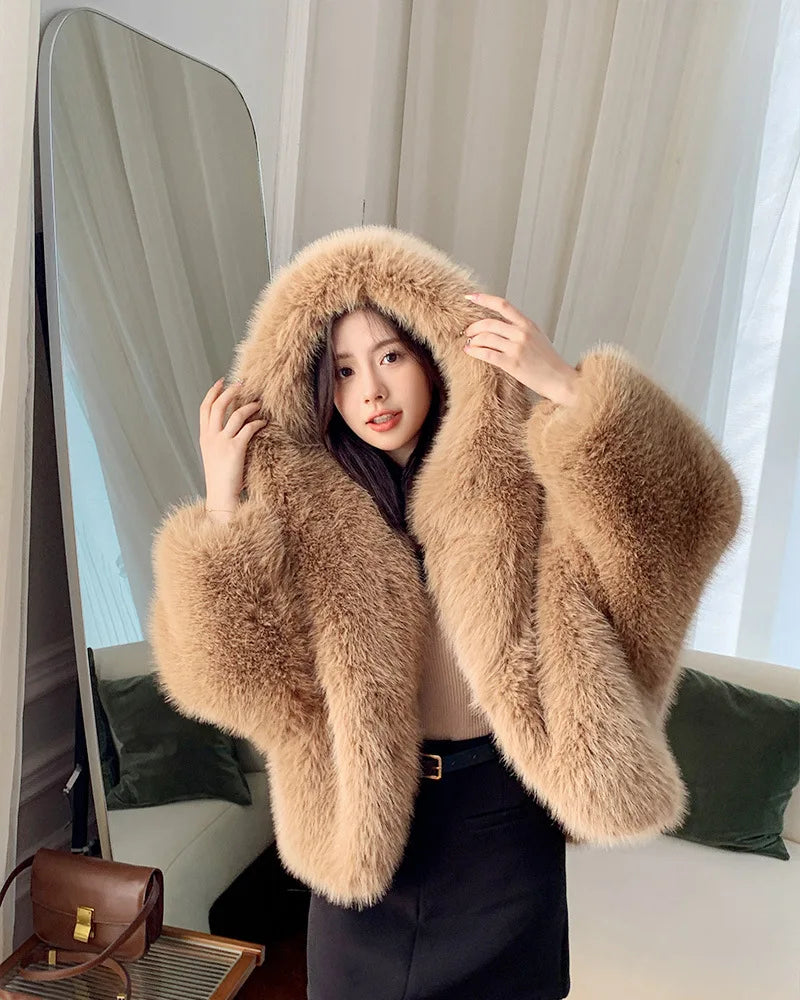 Solid Color Hooded faux Fur