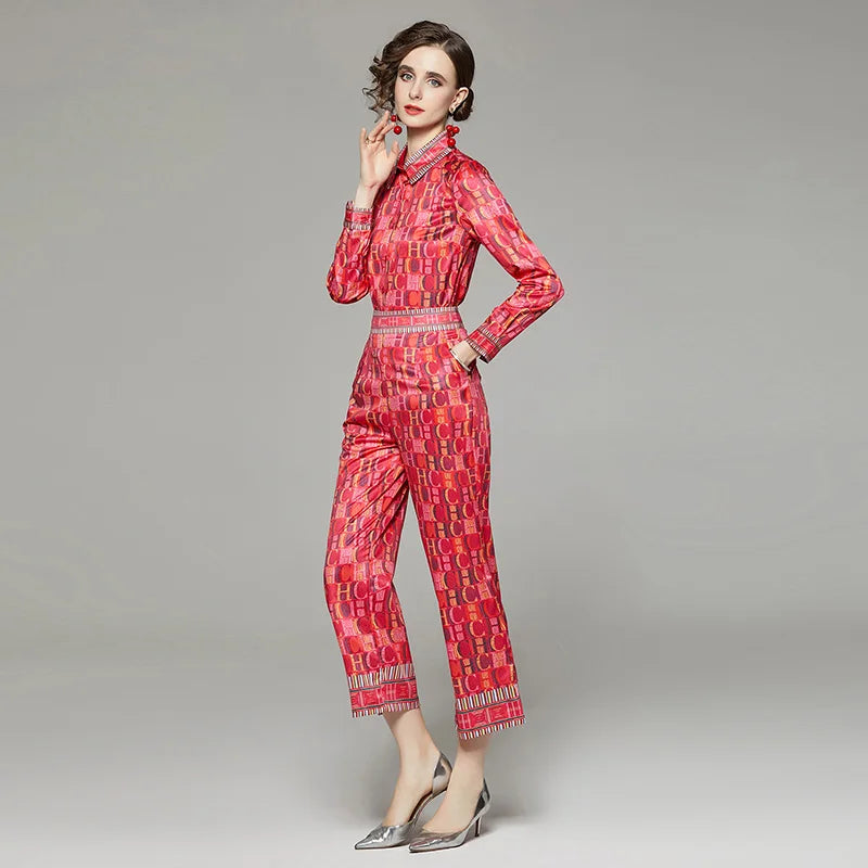 CH Versatile Letter Printed Two Piece Set of Shirt and Pants Set